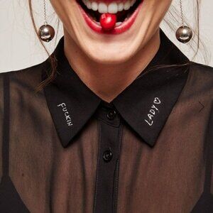 Rare Reformation Black "Fuckin Lady" Mini Dress w/ Embroidered Collar - Size 2